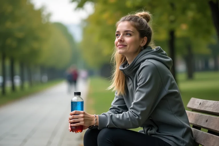 Jeune femme sportive se reposant dans un parc urbain