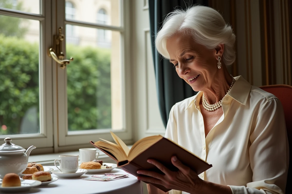 Femme lisant un livre dans le salon de thé du Ritz Paris