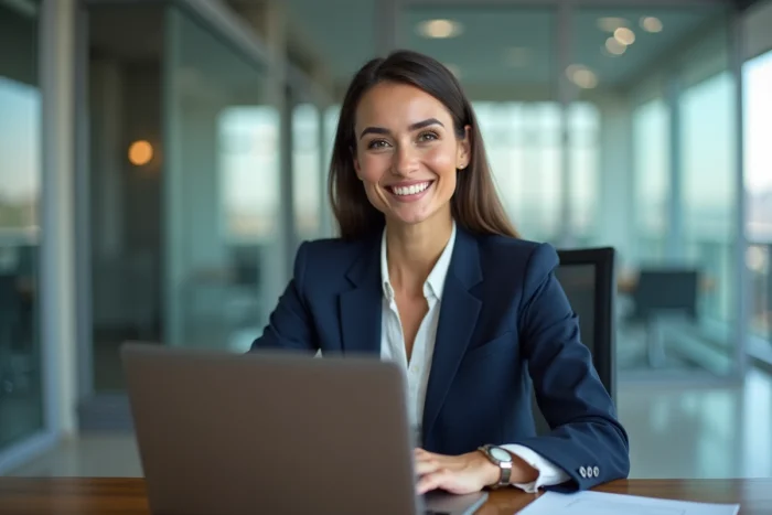 Femme d affaires souriante dans un bureau moderne