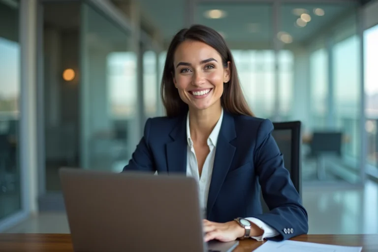 Femme d affaires souriante dans un bureau moderne