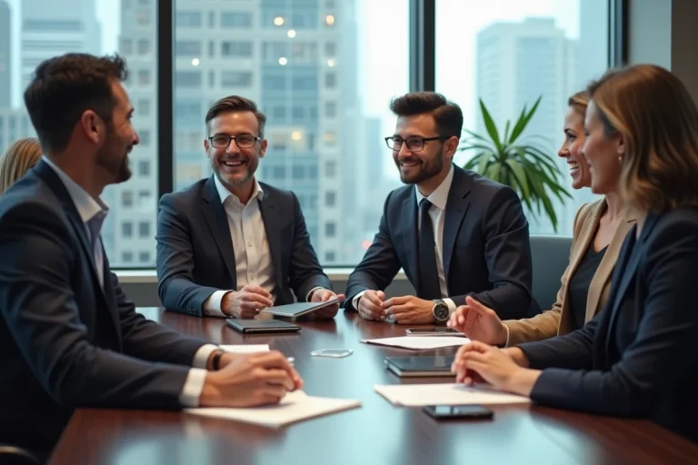 Groupe de professionnels en réunion dans un bureau moderne
