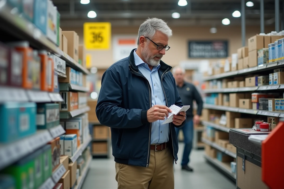 Homme vérifiant son reçu et carte Illicado au magasin