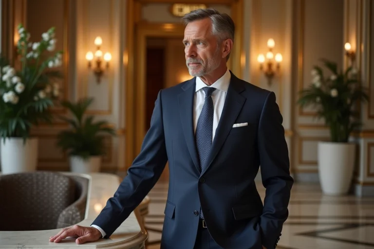 Homme élégant en costume dans le lobby du Ritz Paris