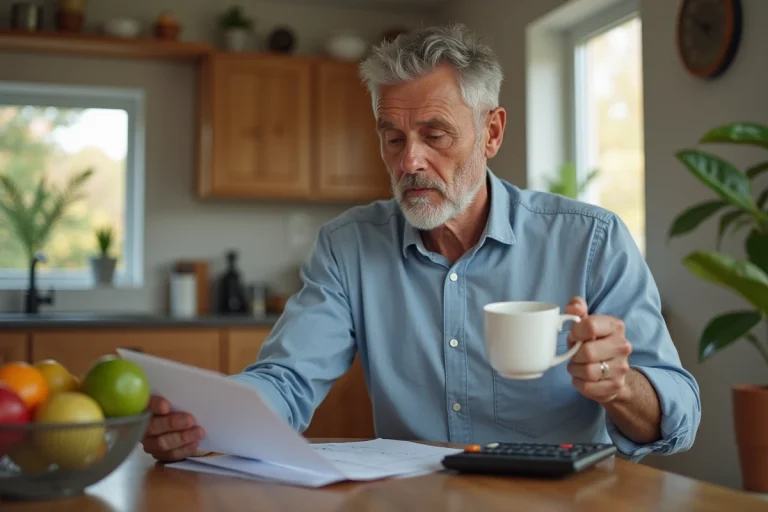 Homme d'environ soixante ans dans une cuisine moderne