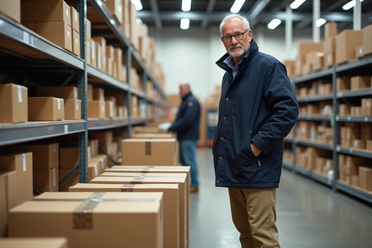 Homme inspectant des cartons de déménagement en magasin