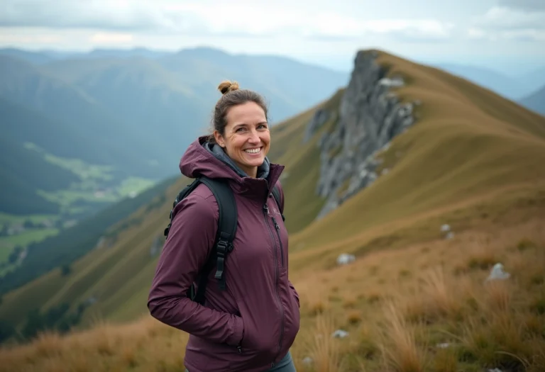 Femme souriante en randonnée dans les montagnes basques